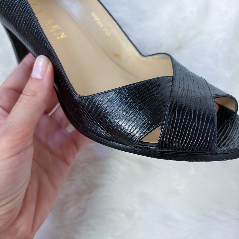 Lauren Ralph Lauren | Whelming Made in Spain Black Lizard Print Textured Leather - Picture 7 of 14